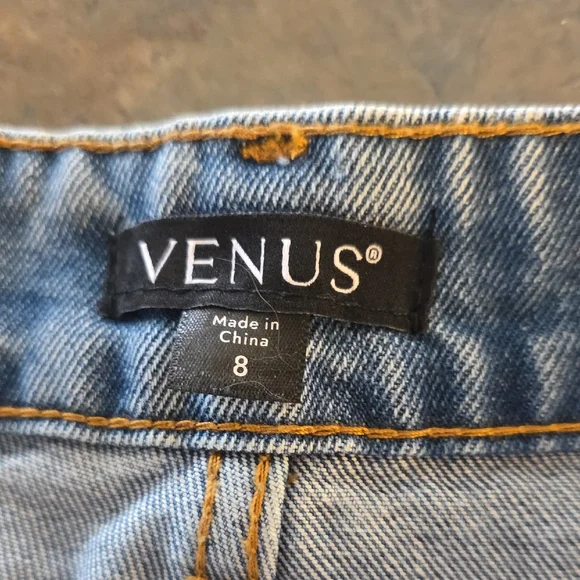 VENUS Light Blue Denim Jean Shorts with Rhinestone Side Trim - Picture 5 of 6